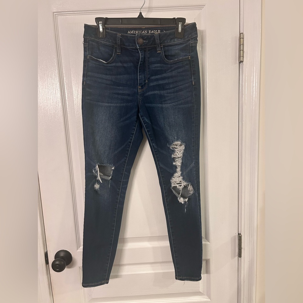 American Eagle Outfitters Dark Blue Ripped Skinny Jeans
